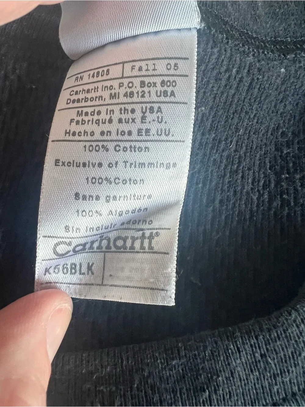 Vtg Carhartt Thermal Base Layer Shirt Long Johns K56 Men XL Black Winter Outdoor